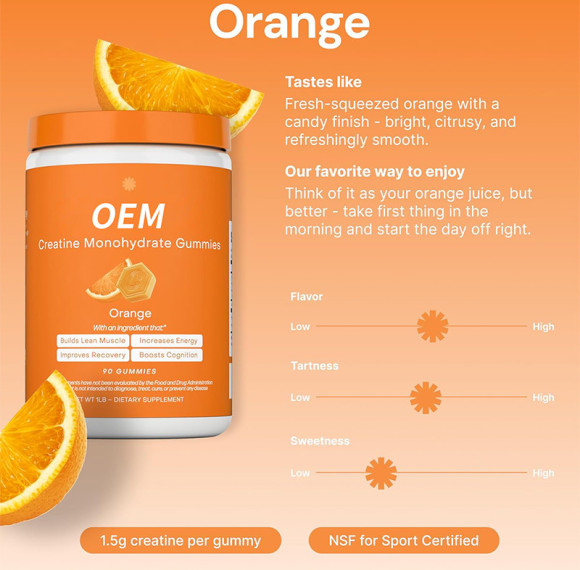一水肌酸软糖 | 橙味 | 支持运动表现和日常活力 | OEM/ODM