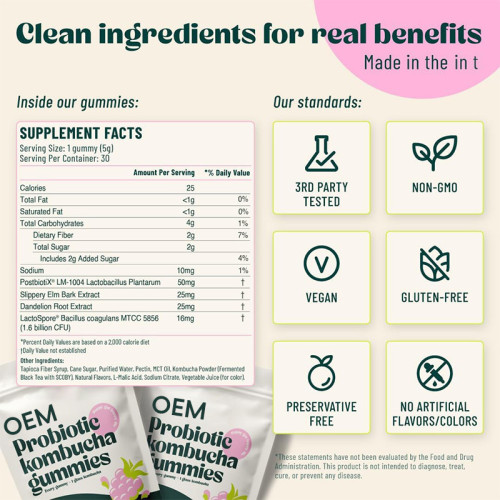 Probiotic Kombucha Gummies | Berry Flavor | Gluten-Free | Daily Digestive Support|OEM/ODM