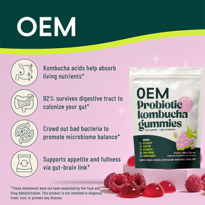 Probiotic Kombucha Gummies | Berry Flavor | Gluten-Free | Daily Digestive Support|OEM/ODM