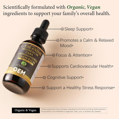 L-Theanine Complex Drops | 5-in-1 Organic Formula | With GABA + Ashwagandha|OEM/ODM