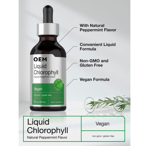 液态叶绿素滴剂 | 天然薄荷味，纯素配方 | 保持每日清新 | OEM/ODM