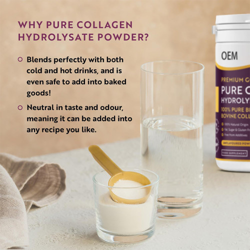 Collagen Powder | Unflavored, Easy-to-Dissolve Formula | Bovine Collagen Peptide Source |OEM/ODM