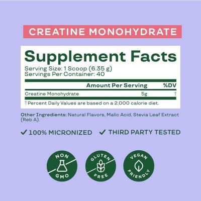 Creatine Monohydrate Powder|Gluten-Free & Vegan-Friendly|Raspberry Lemon Flavor|Micronized|OEM/ODM