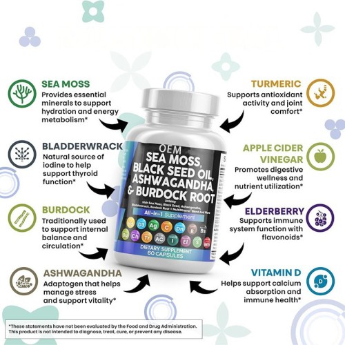 Seaweed Capsules | Multi-Herbal Vitamin Formula | With Black Seed Oil & Burdock Root|OEM/ODM