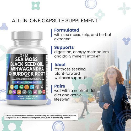 Seaweed Capsules | Multi-Herbal Vitamin Formula | With Black Seed Oil & Burdock Root|OEM/ODM
