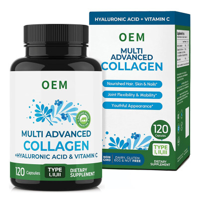 Multi-Collagen Capsules|With Hyaluronic Acid&Vitamin C|Grass-Fed Hydrolyzed Collagen Formula|OEM/ODM
