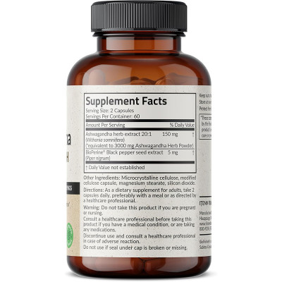 Ashwagandha Vegetarian Capsules | With Black Pepper Extract | Gluten-Free & Soy-Free|OEM/ODM