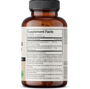 Ashwagandha Vegetarian Capsules | With Black Pepper Extract | Gluten-Free & Soy-Free|OEM/ODM