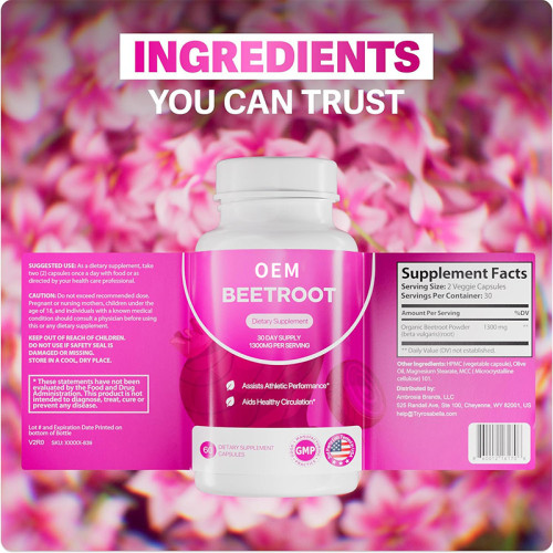 Organic Beetroot Capsules | High-Potency Beetroot Powder Formula | Vegan-Friendly|OEM/ODM