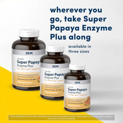 Papaya Digestive Enzyme Chewable Tablets | Mint Flavor | Multi-Enzyme Blend | Non-GMO|OEM/ODM