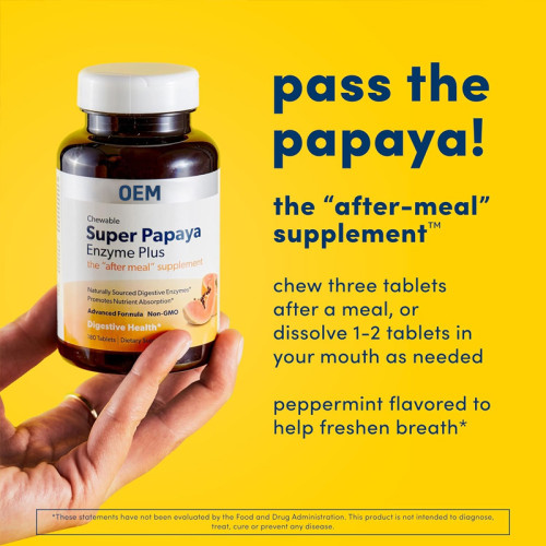 Papaya Digestive Enzyme Chewable Tablets | Mint Flavor | Multi-Enzyme Blend | Non-GMO|OEM/ODM
