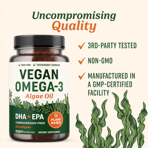 Vegan Algal Oil Omega-3 Softgels | Plant-Based DHA + EPA Formula |Carrageenan-Free & Non-GMO|OEM/ODM