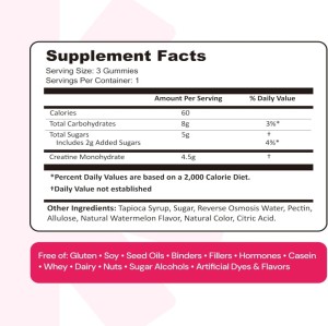 Creatine Monohydrate Gummies | Watermelon-Flavored Pectin Gummies | No Artificial Colors |OEM/ODM