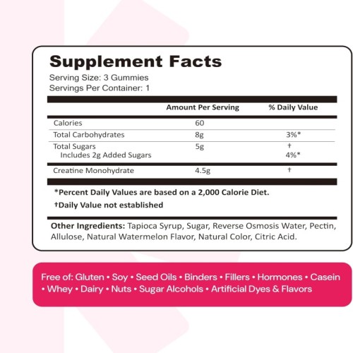 Creatine Monohydrate Gummies | Watermelon-Flavored Pectin Gummies | No Artificial Colors |OEM/ODM