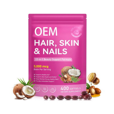 Biotin Complex Softgels |22-Nutrient Formula |MCT Coconut Oil Base|Skin, Nail, and Hair Support |OEM