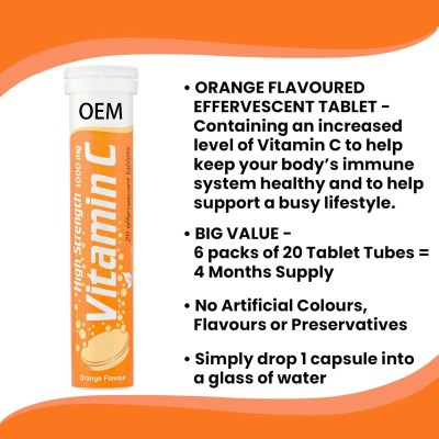 Vitamin C Effervescent Tablets | Orange Flavor | High-Potency 1000mg Vitamin C |OEM/ODM