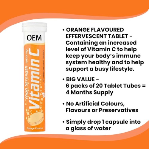 Vitamin C Effervescent Tablets | Orange Flavor | High-Potency 1000mg Vitamin C |OEM/ODM