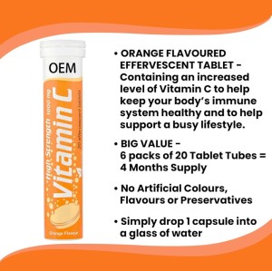 Vitamin C Effervescent Tablets | Orange Flavor | High-Potency 1000mg Vitamin C |OEM/ODM