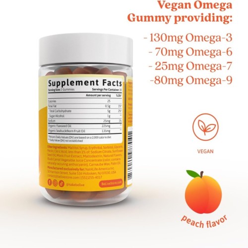 Omega3679 Plant-Based Gummies | Vegan Flaxseed & Sea Buckthorn Oil Formula | Peach Flavor|OEM/ODM