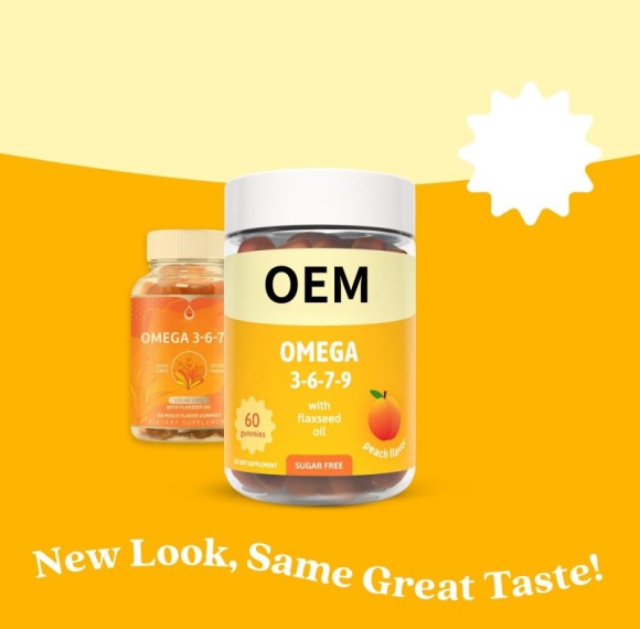 Omega3679 植物基软糖 | 纯素亚麻籽油和沙棘油配方 | 桃子口味 | OEM/ODM