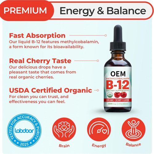 Methylcobalamin B12 Drops | Organic Cherry Flavor | 5000mcg Vegan Formula|OEM/ODM