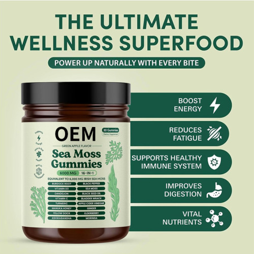 Seaweed Complex Nutritional Gummies | Green Apple Flavor | 16-in-1 Herbal Formula|OEM/ODM