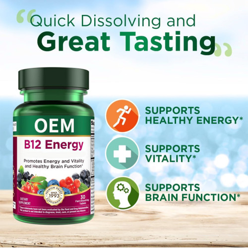 Vitamin B12 Energy Tablets | B-Complex + D + Superfruit Formula | Rapid-Dissolve|OEM/ODM