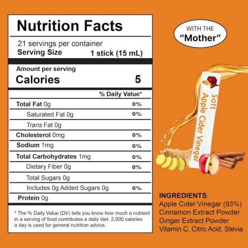 Apple Cider Vinegar Drink | Liquid with Ginger & Cinnamon | Sugar-Free | Low-Calorie| Portable Drink