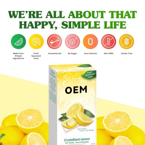 Crystallized Lemon Powder Packets | Fresh Squeezed Lemon Taste | Water & Tea Flavoring | OEM / ODM