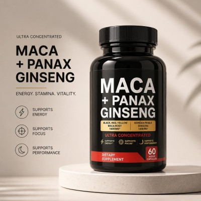 Maca Root Panax Ginseng Capsules | Herbal Botanical Blend | Men's Wellness Formula | OEM/ODM