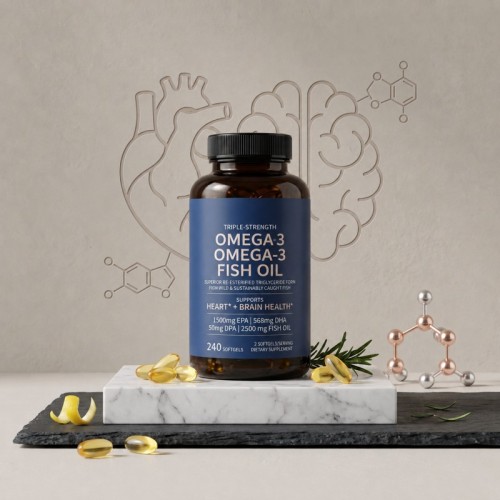 Omega-3 Fish Oil Softgels|Triple-Strength Formula|EPA DHA Rich Oil|Heart & Brain Wellness|OEM/ODM
