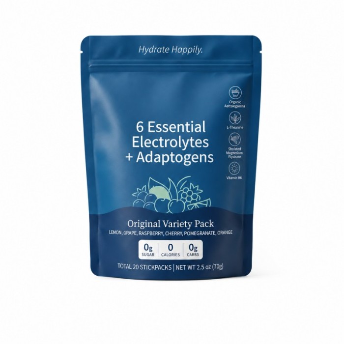 Electrolyte Powder Stick Packs | Zero Sugar Formula | 6 Electrolytes & Adaptogen Blend | Hydration | OEM/ODM
