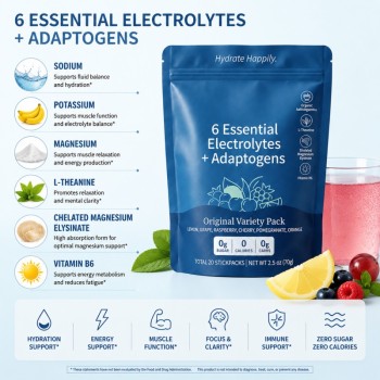 Electrolyte Powder Stick Packs | Zero Sugar Formula | 6 Electrolytes & Adaptogen Blend | OEM/ODM
