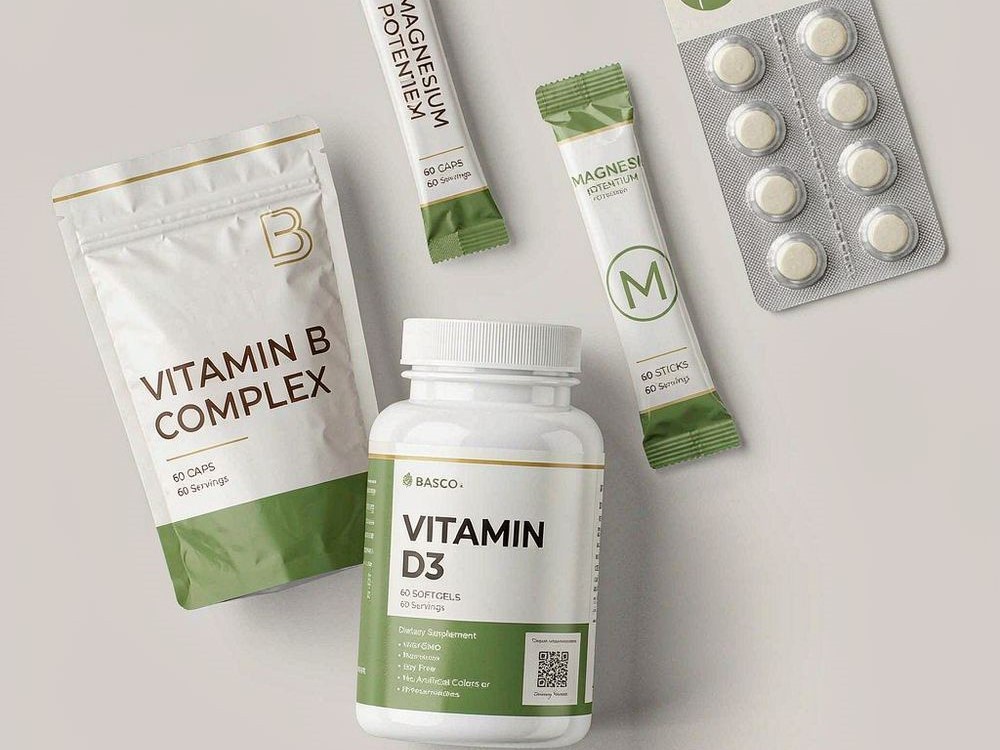Supplement packaging formats comparison showing bottles, stand-up pouches, stick packs, and blister packs