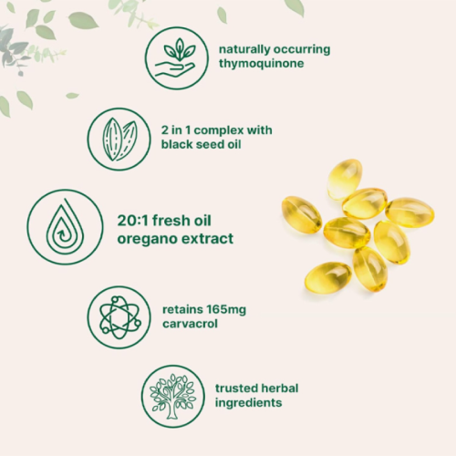Oregano Oil Softgels | Oregano + Black Seed Oil 2-in-1 Formula | Supports Immune Health|OEM/ODM