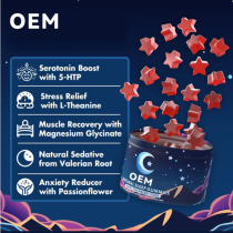 Natural Sleep Gummies|With 5-HTP& L-Theanine|Strawberry-Flavored Stars|Gluten-Free & Vegan|OEM/ODM