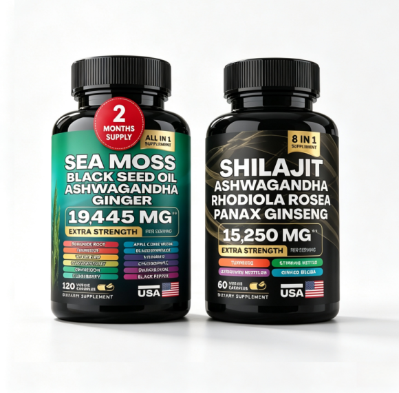 Sea Moss Shilajit Capsules | Herbal Blend | Ashwagandha & Ginseng Formula | Men's Wellness | OEM/ODM