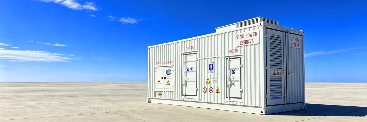 Wide banner of energy equipment (transformers, solar panels and storage units) at an export logistics hub
