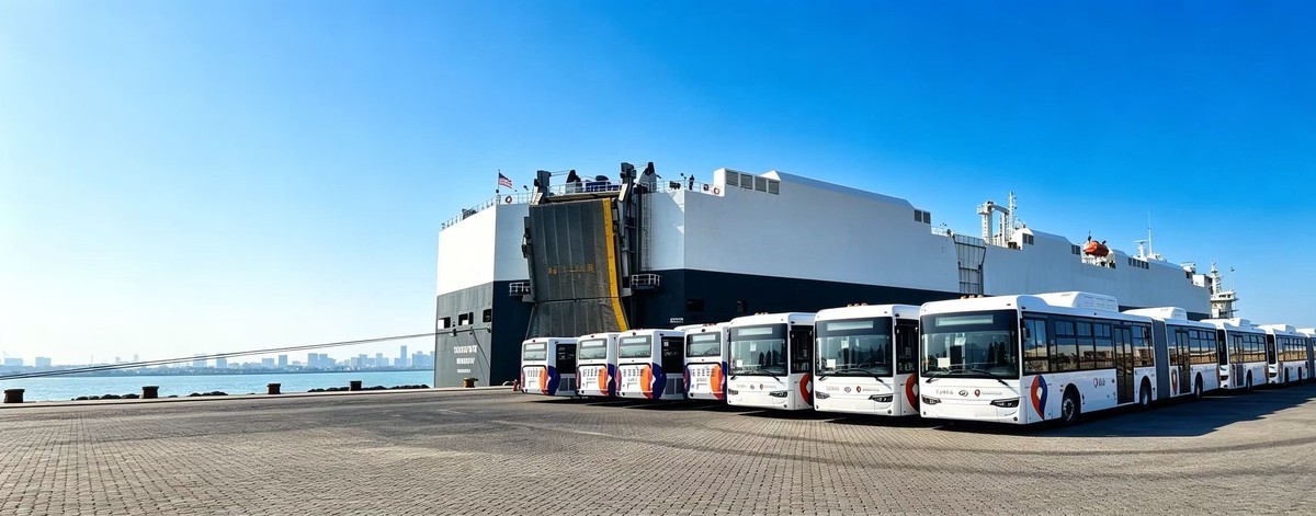 Modern buses ready for export delivery
