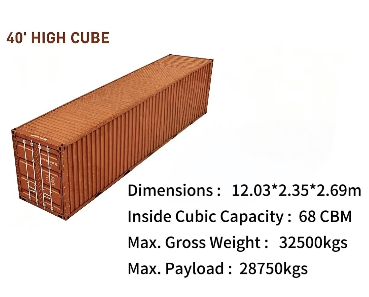 Standard 40HQ high cube container for construction machinery export