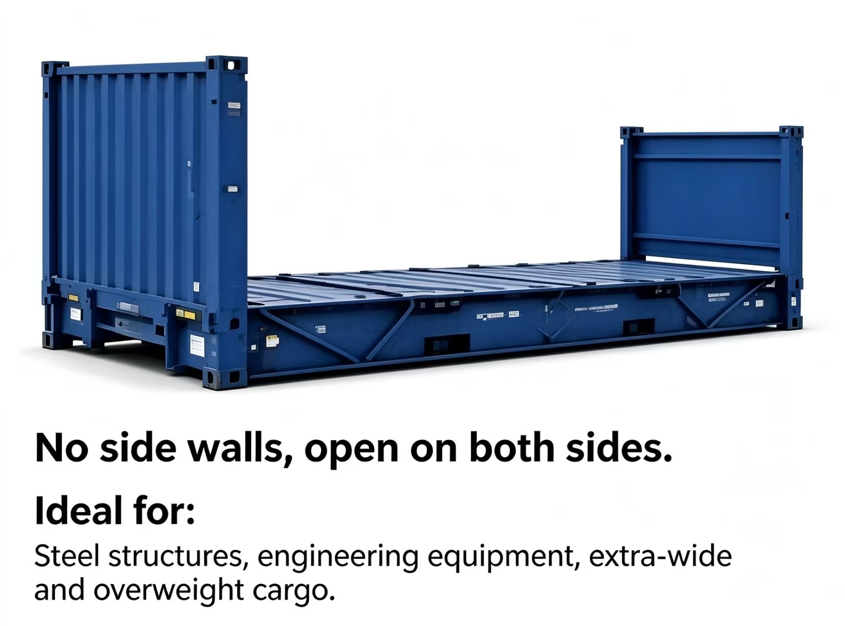 An over-dimensional industrial load secured on a flat-rack container