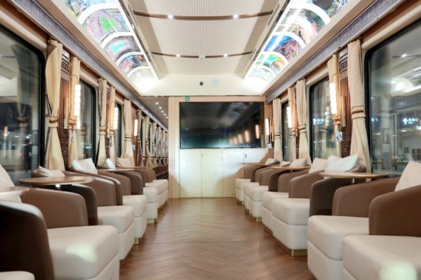 Comfortable sofa seats in the viewing car