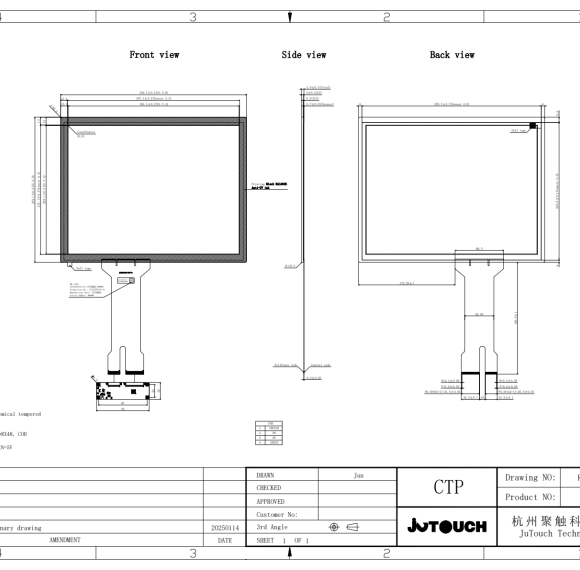 15.0" G+G Capacitive Touch Panel JT150TP010-V1