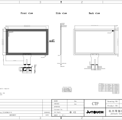 15.6" Stackup Capacitive Touch Panel JT156TP014-V1
