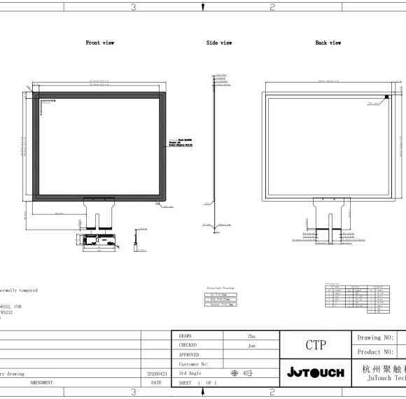 19.0" Stackup Capacitive Touch Panel JT190TP008-V1