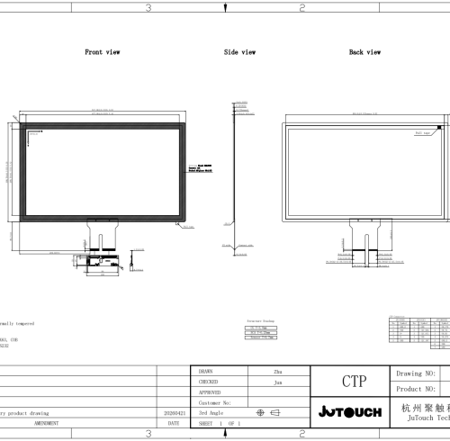 21.5" Stackup Capacitive Touch Panel JT215TP006-V1