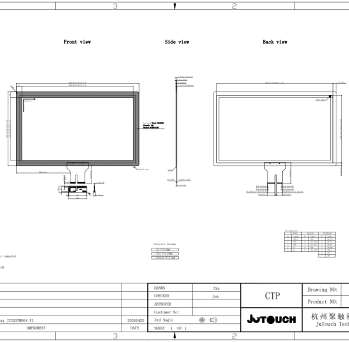 27.0" Stackup Capacitive Touch Panel JT270TP001-V1