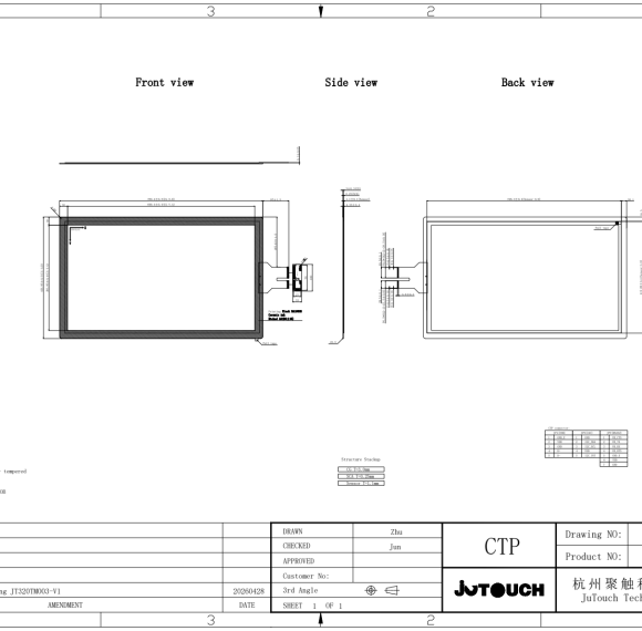 32.0" Stackup Capacitive Touch Panel JT320TP004-V1