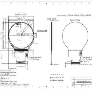 2.1-inch Round TFT-LCD Display Module (3-Wire SPI + RGB 18-bit Interface)