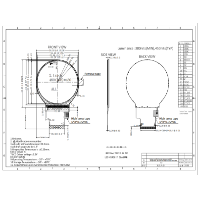 2.1-inch Round TFT-LCD Display Module (3-Wire SPI + RGB 18-bit Interface)
